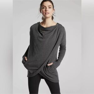 Athleta Purana Wrap Sweatshirt Charcoal Grey Heather small Casual Long Sleeve